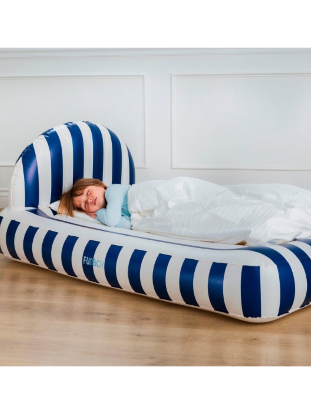 Inflatable Striped Kids Bed - Blue & White